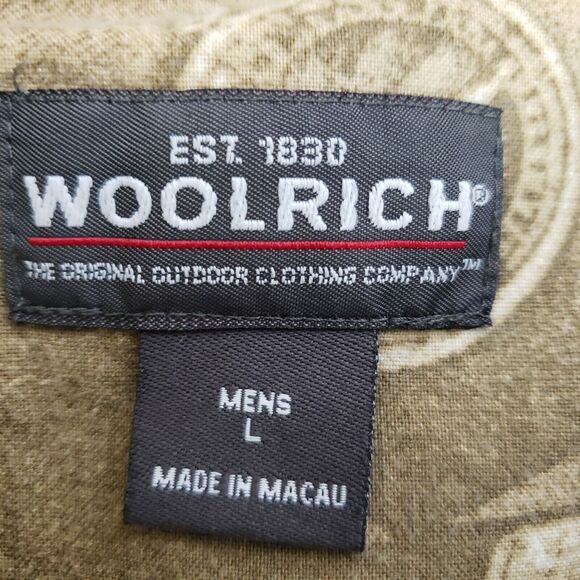 Woolrich Mens Shirt Size Large Camping Short Sleeve Button Brown All Over Print - Picture 8 of 10
